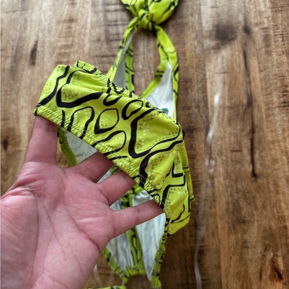 LACAUSA small Neon yellow green animal reptile print halter swim mini dress NWOT - Picture 7 of 7